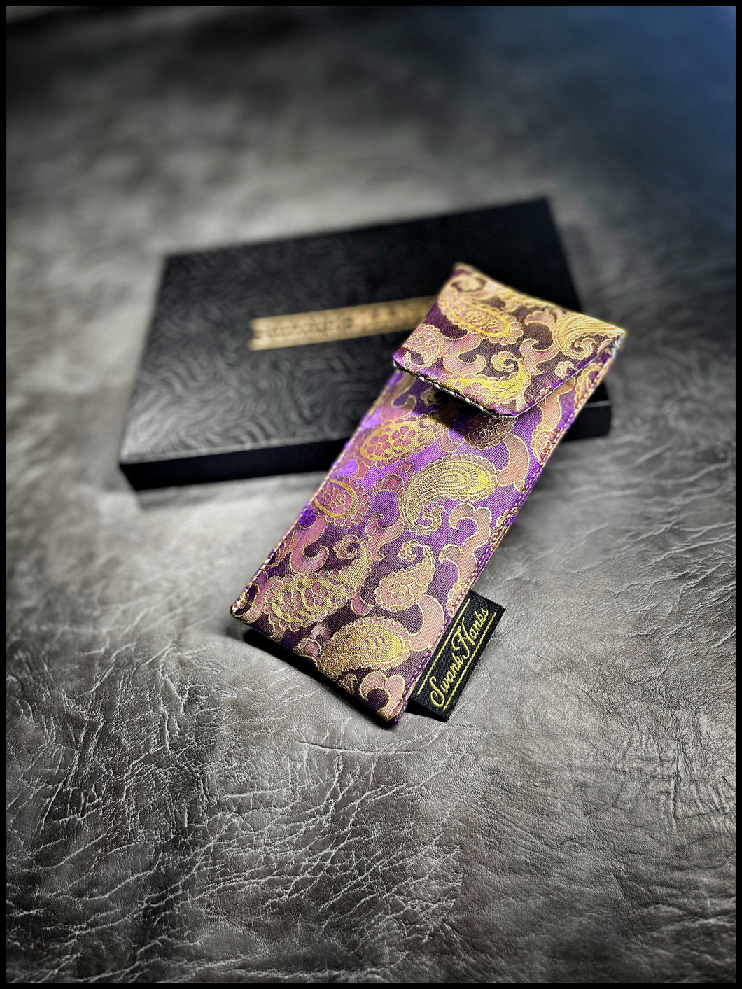 Purp/Gold Color Shifter Silk Paisley Single Pouch (Satin silver interior)